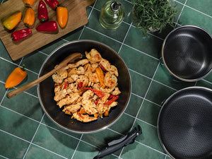 ENSEMBLE DE POÊLE WOK AVEC POIGNÉE DÉTACHABLE – 2 PIÈCES - 2