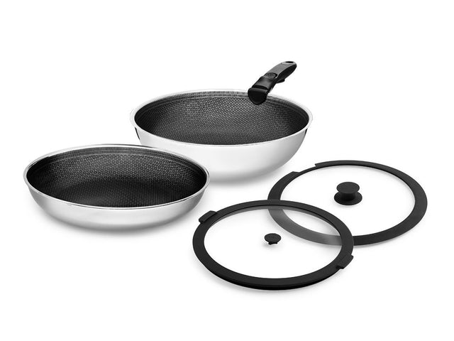 POÊLE À FRIRE MIXTE AVEC MANCHE AMOVIBLE – ENSEMBLE WOK DE 2 PIÈCES - 1