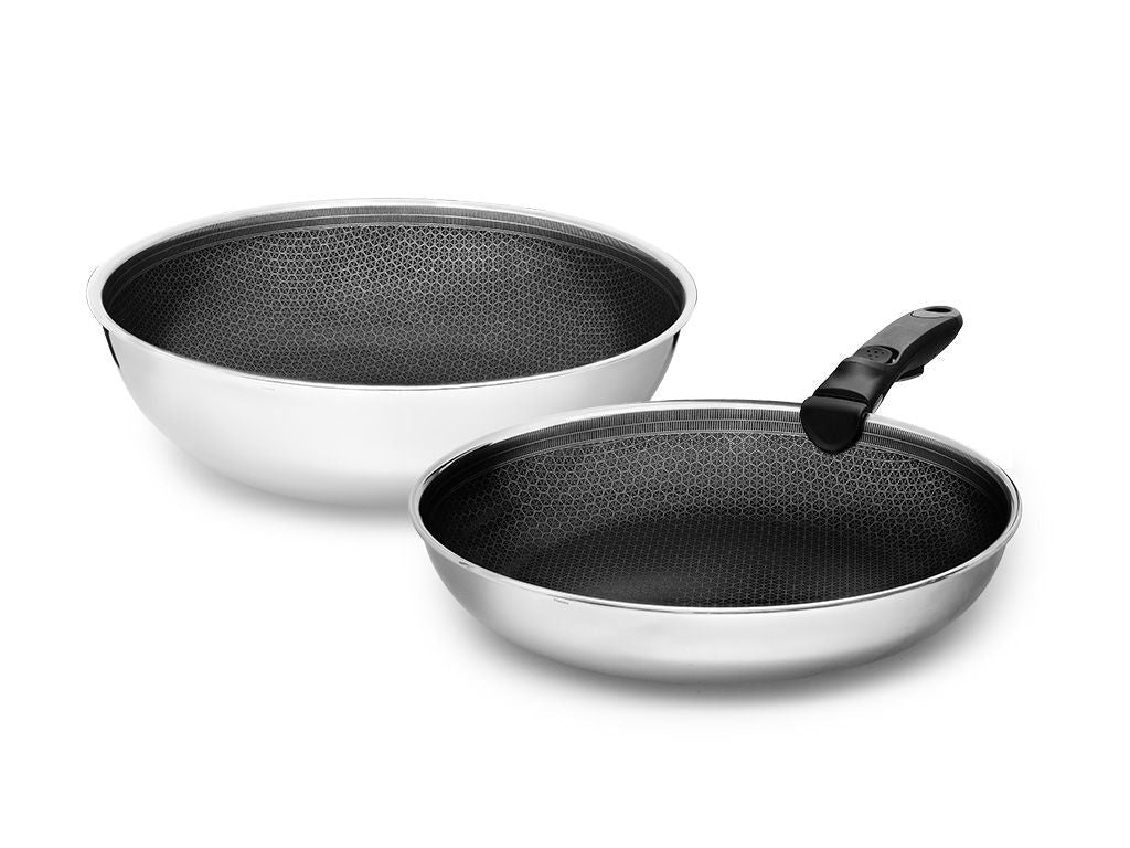 ENSEMBLE DE POÊLE WOK AVEC POIGNÉE DÉTACHABLE – 2 PIÈCES - 1