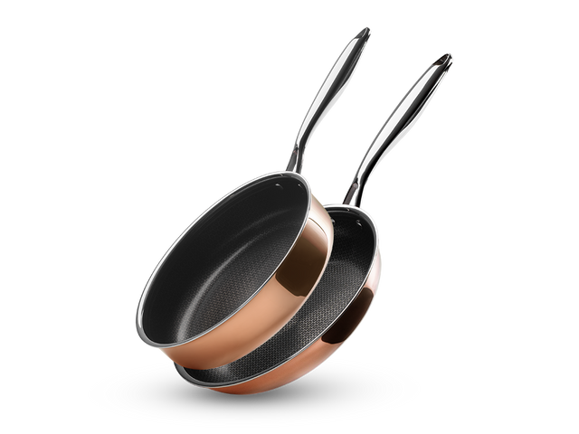 SET POÊLE+SAUTEUSE HYBRIDE ANTIADHÉSIF CUIVRE - 2 PIÈCES - 1